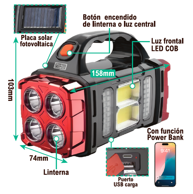 Lámpara solar portátil multifunción LED