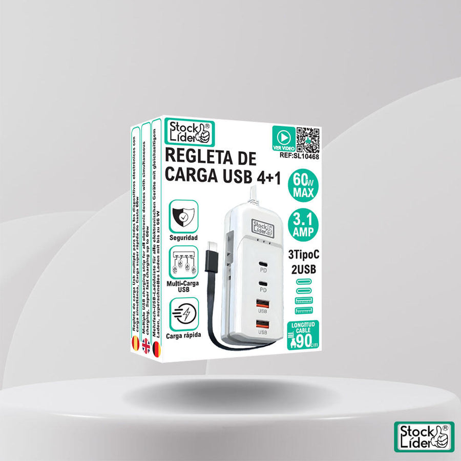 Regleta de carga USB 4+1 compacta