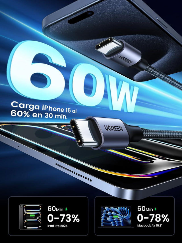 Cable USB C a USB C 60W de carga rápida