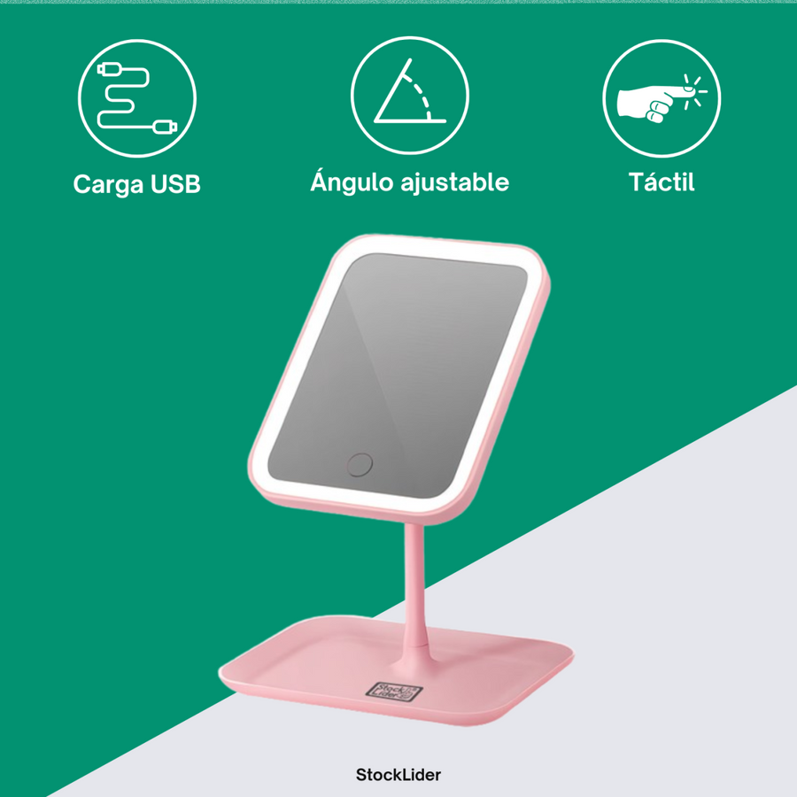 Espejo con luz LED recargable táctil