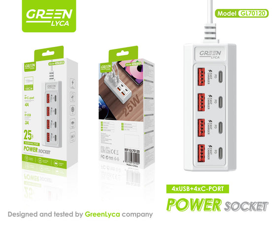 Cargador 25W multiusb 4 USB-C y 4 USB
