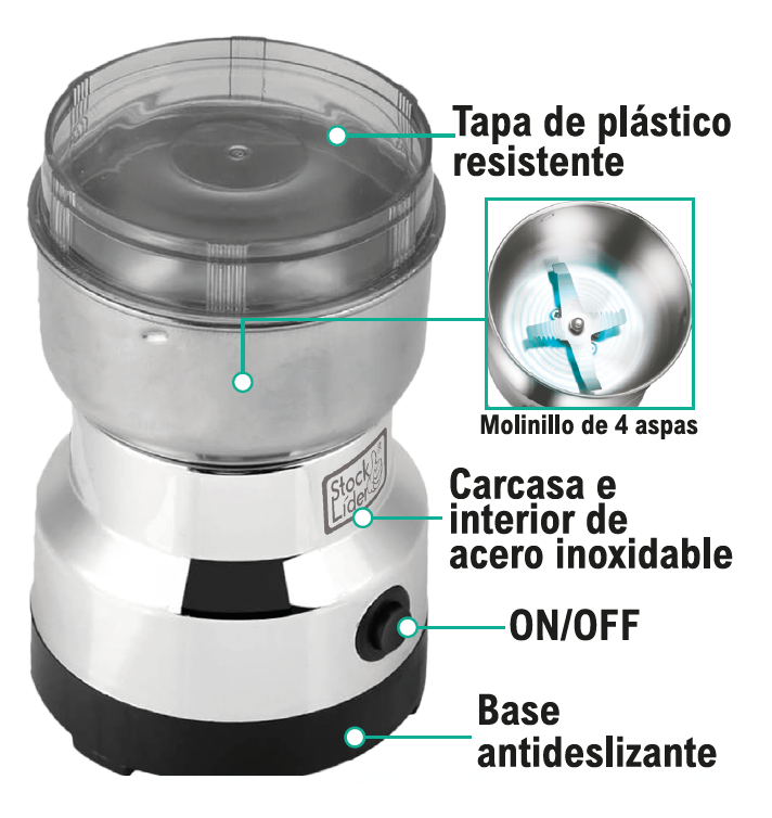 Moledor de café eléctrico de acero