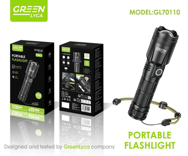 Linterna portátil LED recargable zoom