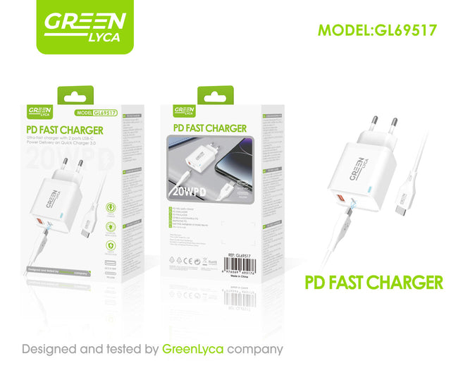 Cargador 20W USB-C y USB-A con cable