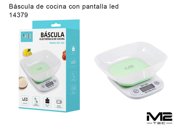 Báscula de cocina con taza y LED