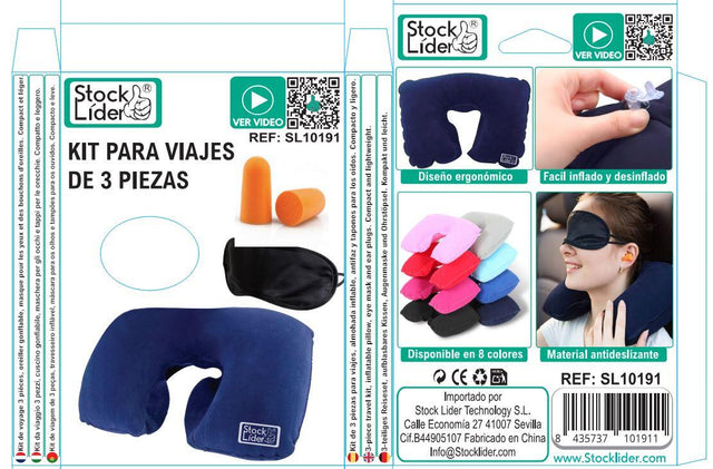 almohada de viaje cervical kit 3 piezas