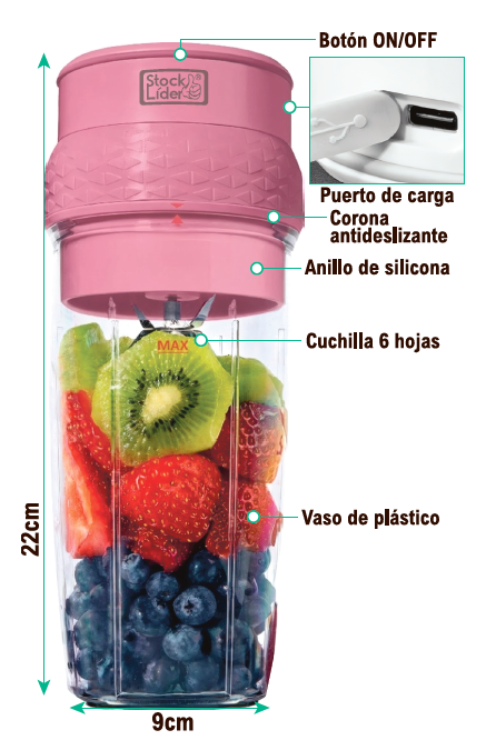 Batidora portátil 750 ml recargable