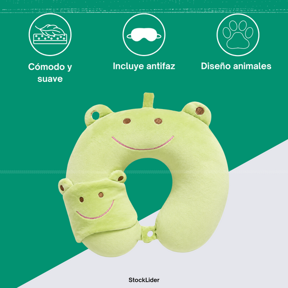 Almohada de viaje infantil con antifaz