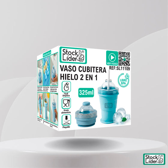 Vaso cubitera hielo 2 en 1 reutilizable