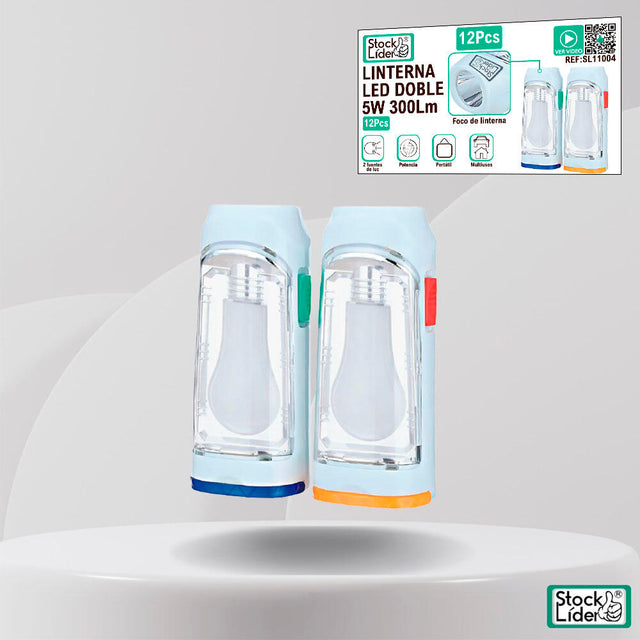 Linterna LED doble 5W 300lm portátil