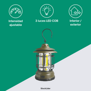 Lámpara camping LED portátil con gancho