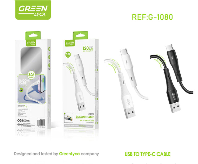 Cable USB-A a USB-C silicona 3A 120 cm