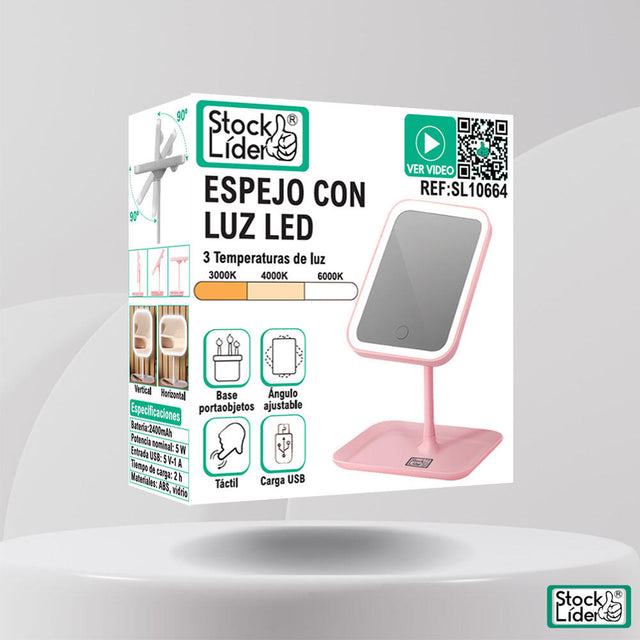 Espejo con luz LED recargable táctil