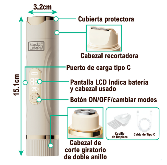 Depiladora doble cabezal recargable