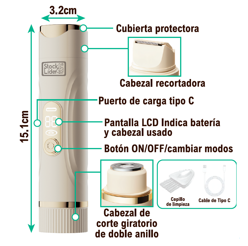 Depiladora doble cabezal recargable