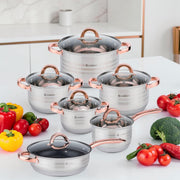 Batería de cocina 12 piezas inducción rosa