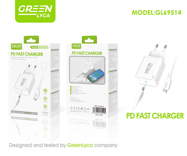 Cargador 20W PD USB-C con cable C-C
