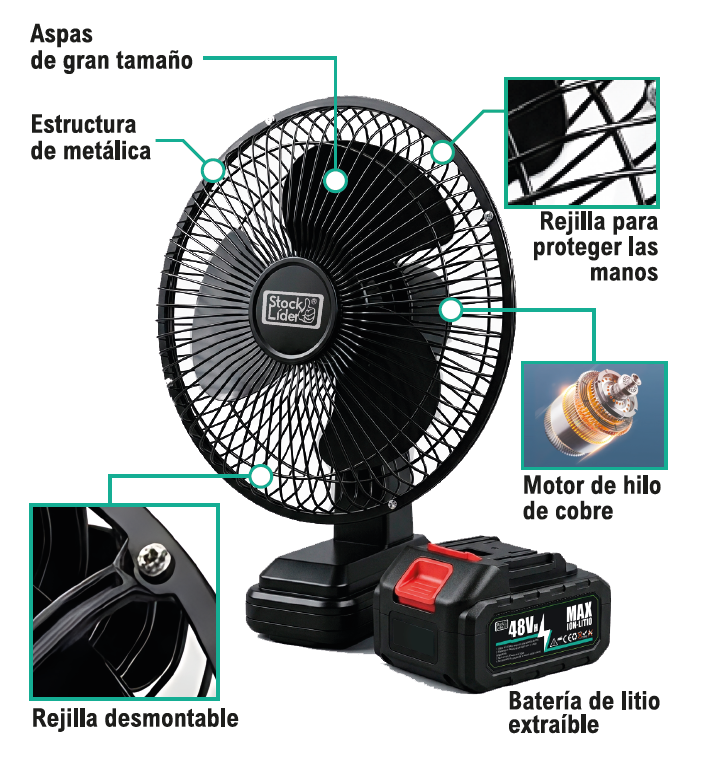 Ventilador con batería portátil potente