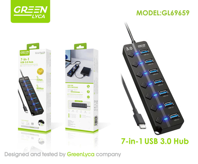 Hub USB C 7 en 1 con interruptores