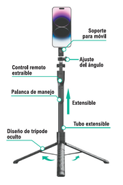 Palo selfie trípode con mando 360°