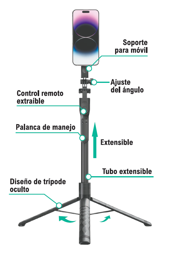 Palo selfie trípode con mando 360°