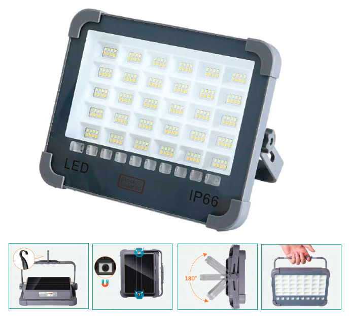 Foco LED solar portátil y recargable