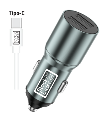 Cargador coche USB doble con cable Tipo C