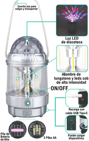 Lámpara de pila y batería LED portátil
