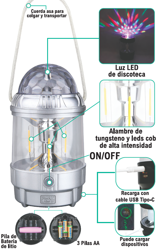 Lámpara de pila y batería LED portátil