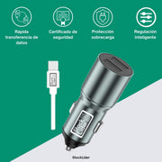 Cargador coche USB doble con cable Tipo C