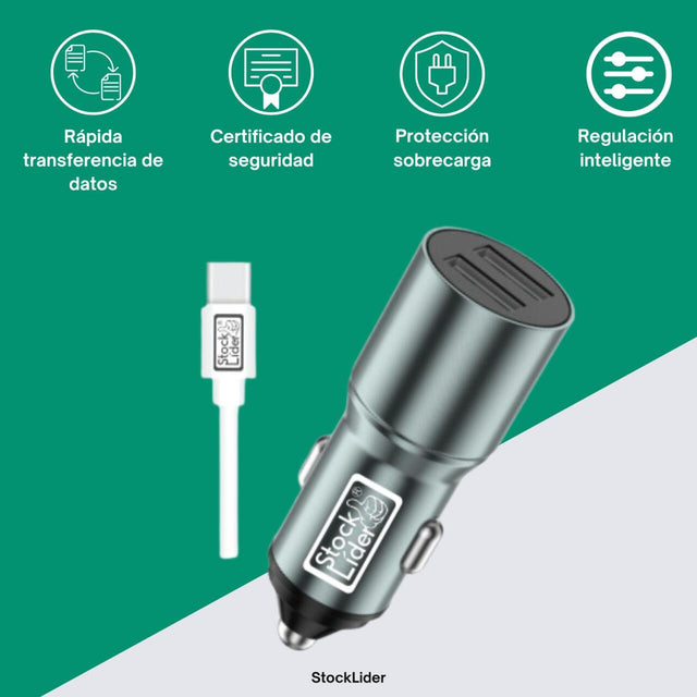 Cargador coche USB doble con cable Tipo C