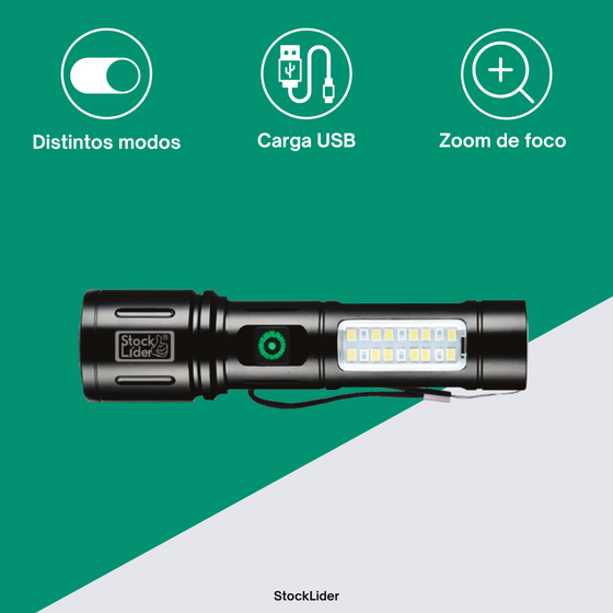 Linterna recargable USB-C con zoom