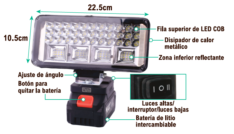 Foco LED solar con batería portátil