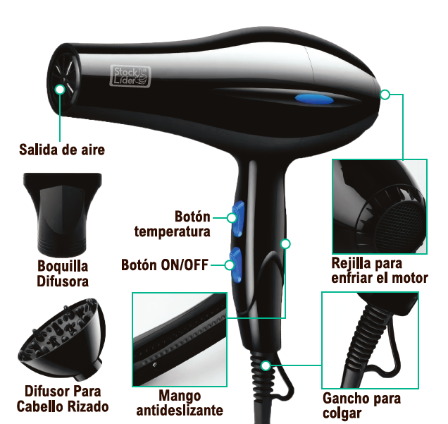 Secador de pelo con difusor para peinar en casa