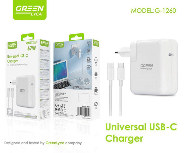 Cargador USB-C PD 67W rápido y compacto