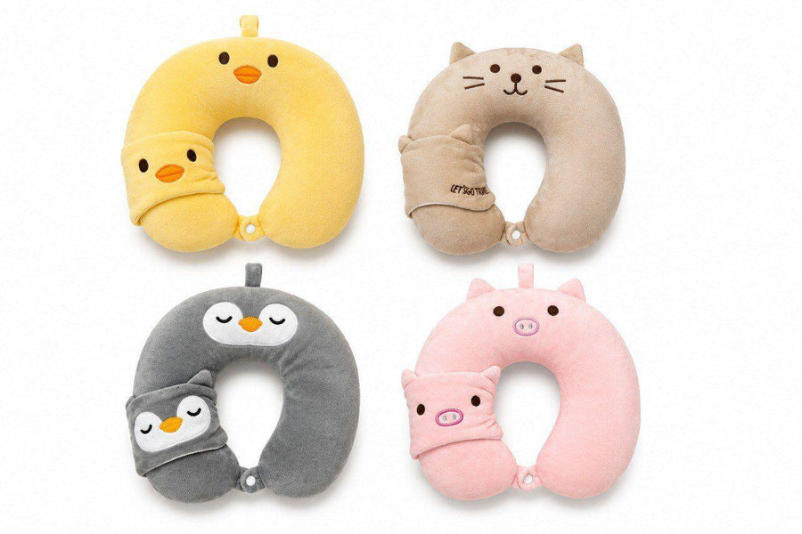 Almohada de viaje infantil con antifaz