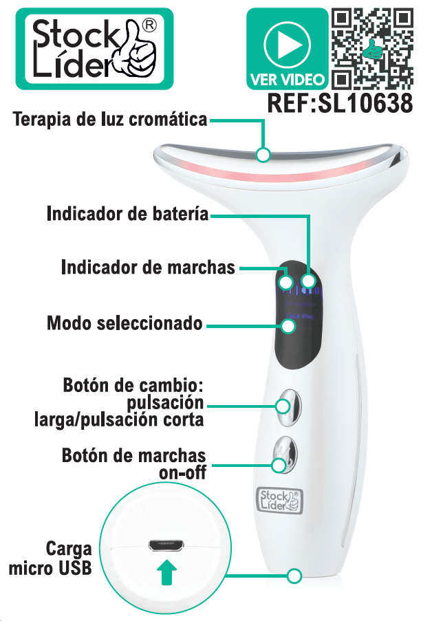 Masajeador facial con luz LED y vibración