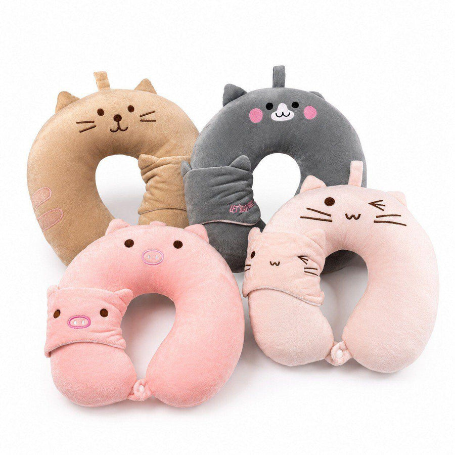 Almohada de viaje infantil con antifaz