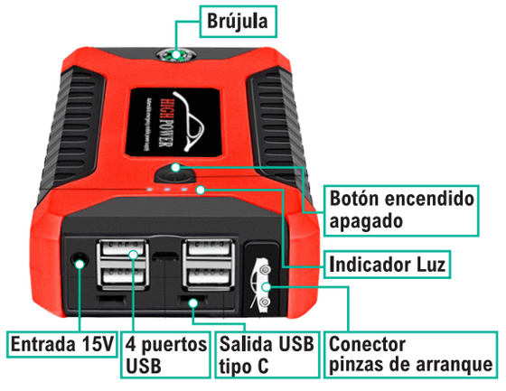 Arrancador de batería multifunción para coche y moto