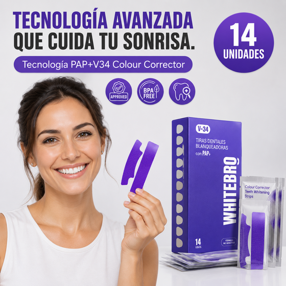 Tiras blanqueadoras dentales V34 en casa