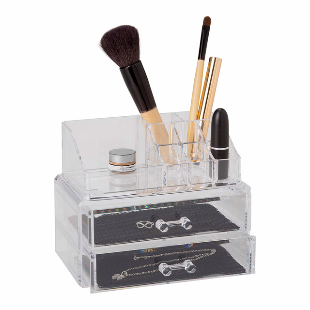 Organizador maquillaje 2 cajones transparente