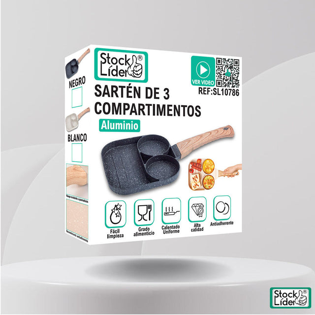 Sartén de 3 compartimentos antiadherente