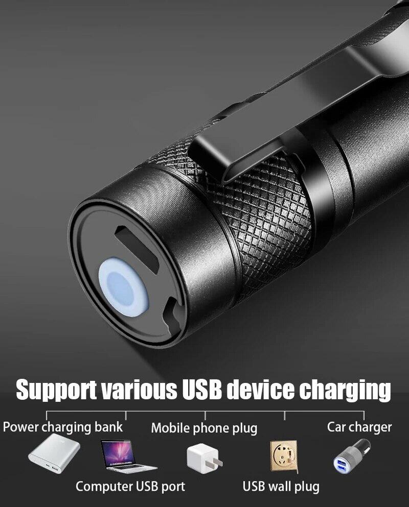 Linterna recargable LED USB compacta