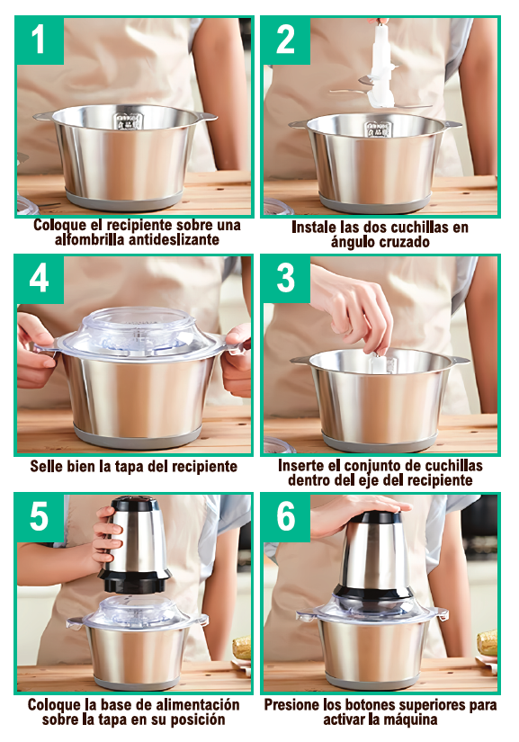 Picadora eléctrica 2L de acero inoxidable