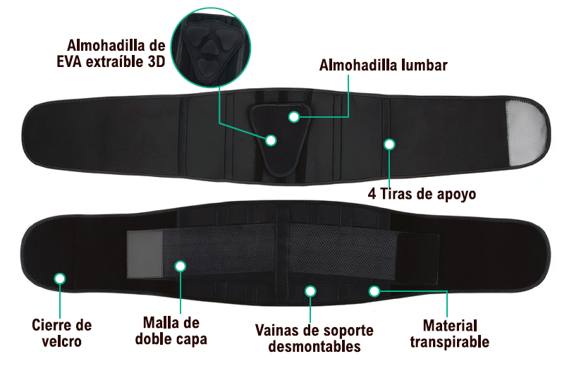Faja lumbar con almohadilla 3D ajustable