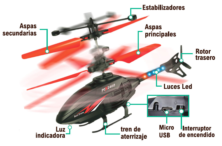 Helicóptero con mando LED fácil de volar