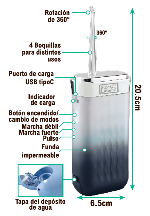 Irrigador dental portátil recargable