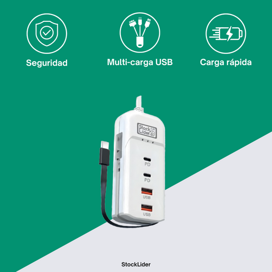 Regleta de carga USB 4+1 compacta