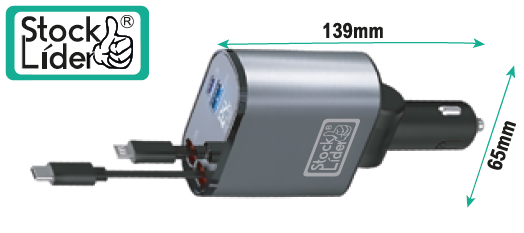 Cargador para coche con cables retráctiles