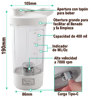 Vaso mezclador recargable portátil